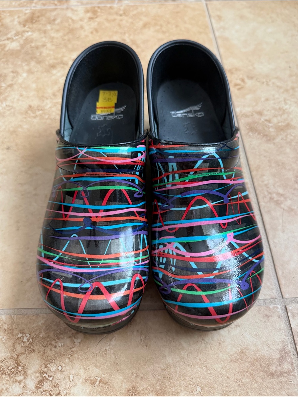 Dansko Womens Black Multi-Color Patterned Clogs size 38